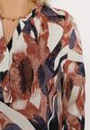 Beżowo-Brązowa Bluzka w Abstrakcyjny Wzór z Podpinanymi Rękawami Xaliana