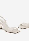 Białe Sandały na Szpilce z Kwadratowym Noskiem i Elastycznym Paskiem  Onaria
