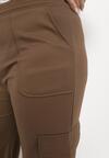 Brązowe Spodnie z Gumką w Talii z Szerokimi Nogawkami i Dużymi Kieszeniami Ubavia
