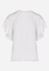 Biały T-shirt z Falowanym Rękawem Aidira