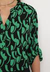 Czarno-Zielona Bluzka z Długim Rękawem w Abstrakcyjny Wzór z Guzikami Ysara