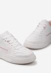 Biało-Różowe Sneakersy z Perforacją i Kontrastowymi Lamówkami Adanria