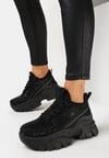 Czarne Sneakersy na Grubej Podeszwie Ozdobione Cyrkoniami Nallua