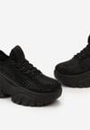 Czarne Sneakersy na Grubej Podeszwie Ozdobione Cyrkoniami Nallua