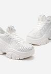 Białe Sneakersy na Grubej Podeszwie Ozdobione Cyrkoniami Nallua