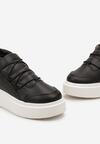 Czarne Sneakersy na Platformie za Kostkę z Regulacją na Gumkę Aikola