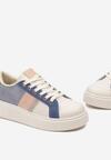 Biało-Niebieskie Sneakersy  na Platformie ze Złotymi Detalami i Metaliczną Wstawką Horiska