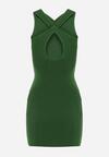 Zielona Mini Sukienka Prążkowana z Krzyżującymi się Ramiączkami na Plecach Banova