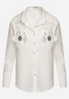Biała Koszula na Biżuteryjne Guziki ze Zdobionymi Kieszeniami Nerlla