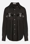 Czarna Koszula na Biżuteryjne Guziki ze Zdobionymi Kieszeniami Nerlla