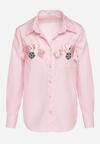 Różowa Koszula na Biżuteryjne Guziki ze Zdobionymi Kieszeniami Nerlla