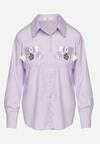 Fioletowa Koszula na Biżuteryjne Guziki ze Zdobionymi Kieszeniami Nerlla