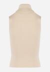 Jasnobeżowa Bluzka z Golfem bez Rękawów z Elastycznego Materiału Heliordia