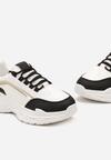 Biało-Czarne Sneakersy na Grubej Podeszwie z Materiałowymi Wstawkami Kendria