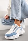 Biało-Niebieskie Sneakersy na Grubej Podeszwie z Materiałowymi Wstawkami Kendria