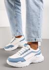 Biało-Niebieskie Sneakersy na Grubej Podeszwie z Materiałowymi Wstawkami Kendria