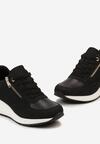 Czarne Sneakersy na Koturnie z Suwakiem i Metalicznymi Wstawkami Xeniria