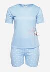 Niebieski 2-Częściowy Komplet Piżamowy Koszulka z Haftem i Luźne Szorty w Serca Kloria