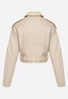 Beżowa Kurtka Ramoneska Vintage  o Krótkim Fasonie z Imitacji Skóry Corissande