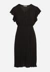 Czarna Sukienka Rozkloszowana Midi z Plisowanym Dołem Sabara