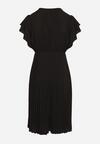 Czarna Sukienka Rozkloszowana Midi z Plisowanym Dołem Sabara