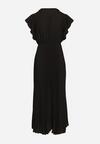 Czarna Plisowana Sukienka Maxi Rozkloszowana z Luźnymi Rękawkami Serahpine