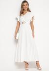 Biała Plisowana Sukienka Maxi Rozkloszowana z Luźnymi Rękawkami Serahpine