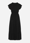 Czarna Sukienka Maxi Plisowana z Kopertową Górą Rozkloszowany Fason Anelea