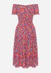 Fuksjowa Bawełniana Sukienka Midi w Kwiatowy Print o Fasonie Hiszpanki Anirpe