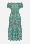 Zielona Bawełniana Sukienka Midi w Kwiatowy Print o Fasonie Hiszpanki Anirpe