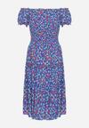 Niebieska Bawełniana Sukienka Midi w Kwiatowy Print o Fasonie Hiszpanki Anirpe