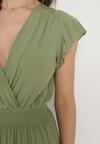 Zielona Bawełniana Sukienka Maxi z Kopertową Górą Rozkloszowana Xaliara