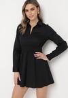 Czarna Koszulowa Sukienka Mini z Bawełny z Gumką w Talii Memessa