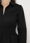 Czarna Koszulowa Sukienka Mini z Bawełny z Gumką w Talii Memessa