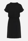 Czarna Sukienka Mini z Krótkim Rękawem Ściągana w Pasie Troczkami Bellisant