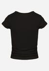 Czarny Dopasowany T-shirt Prążkowany z Marszczeniami po Bokach Minervia