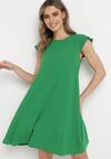 Zielona Trapezowa Sukienka Mini z Krótkim Rękawem i Falbanką Nellife