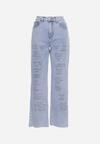 Jasnoniebieskie Szerokie Jeansy z Bawełny Ozdobione Napisami Adnarba