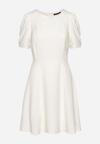 Biała Sukienka Mini Rozkloszowana z Bufkami na Ramionach Oanne