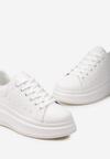 Białe Sneakersy z Ekoskóry na Platformie ze Sznurowaniem Telretia