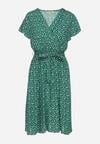Zielona Sukienka z Wiskozy z Kopertowym Dekoltem i Gumką w Talii Moanalise