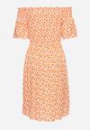 Pomarańczowa Wiskozowa Sukienka Mini z Hiszpańskim Dekoltem w Kwiatowy Print Ijorilda