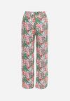 Zielono-Różowe Szerokie Spodnie z Wiskozy w Abstrakcyjny Print z Gumką w Pasie Sumiesa