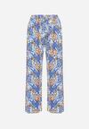 Niebieskie Szerokie Spodnie z Wiskozy w Abstrakcyjny Print z Gumką w Pasie Sumiesa