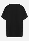 Czarny Bawełniany T-shirt z Nadrukiem i Haftowanymi Wstawkami Varetias
