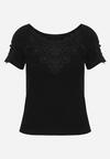 Czarny Bawełniany T-shirt z Koronką i Wycięciami na Rękawach Imilalca