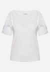 Biały T-shirt Bawełniany z Koronkową Górą Naroca