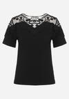 Czarny T-shirt Bawełniany z Koronkową Górą Naroca