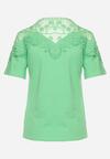 Zielony T-shirt Bawełniany z Koronkową Górą Naroca
