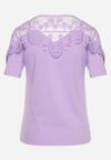 Fioletowy T-shirt Bawełniany z Koronkową Górą Naroca
